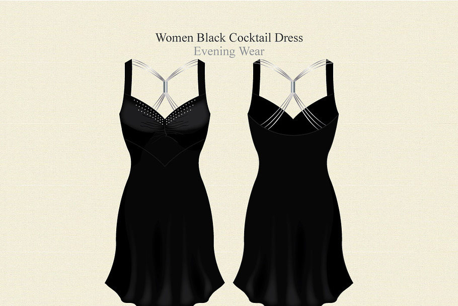 Women Black Cocktail Dress in Illustrations - product preview 8