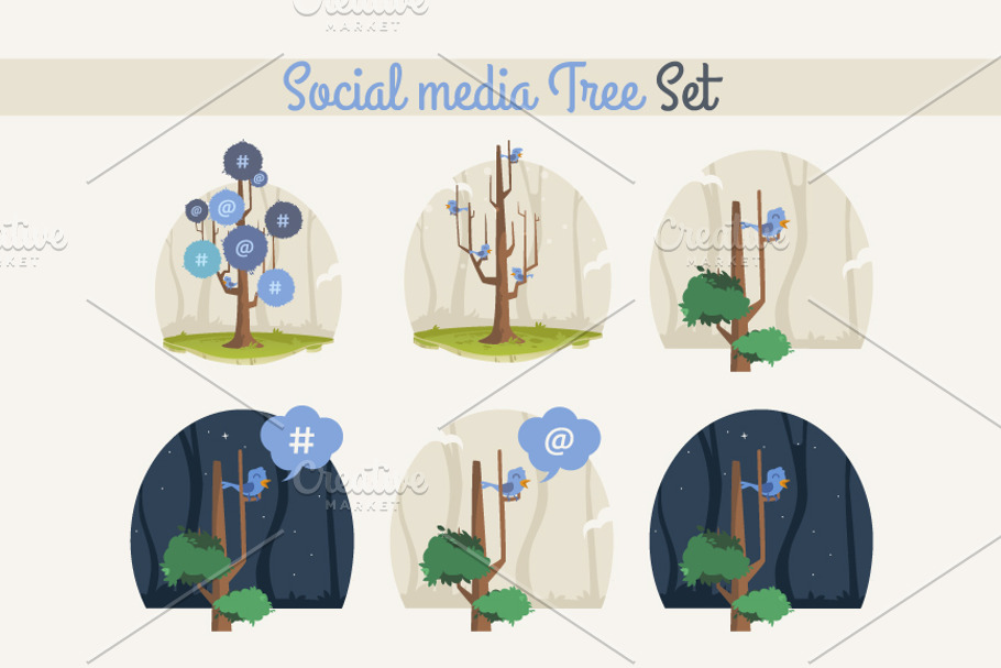Social media tree set in Illustrations - product preview 8