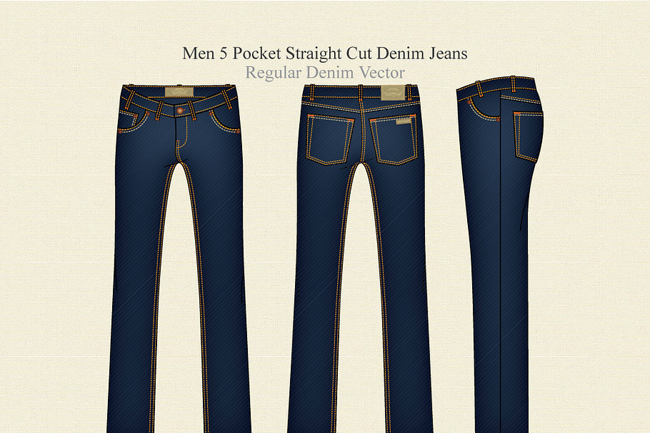 Men Straight Cut Denim Jeans Vector
