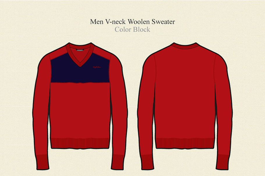Men V-neck Woolen Sweater in Illustrations - product preview 8