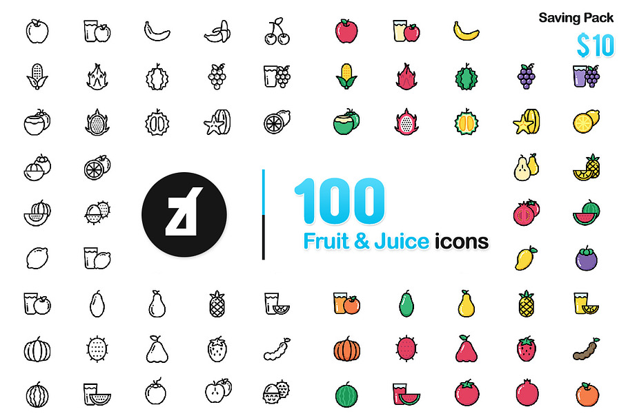 100 Fruit icons - Friendly Design