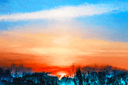 Vibrant sunset landscape illustration background