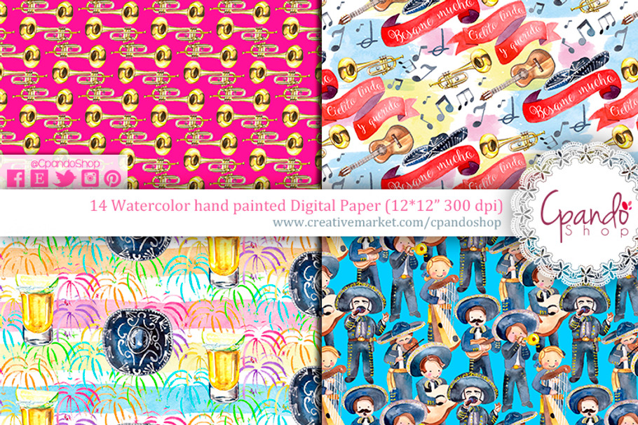 Mexican mariachi digital paper in Patterns - product preview 8