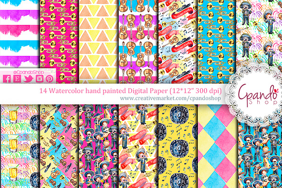 Mexican mariachi digital paper in Patterns - product preview 1