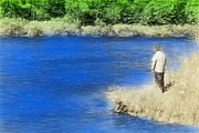 Man standing on river bank illustration background