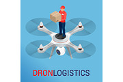 Drone logistics network Flat vector illustration Isometric Drone Fast Delivery of goods in the city. Technological shipment innovation concept. Autonomous logistics.