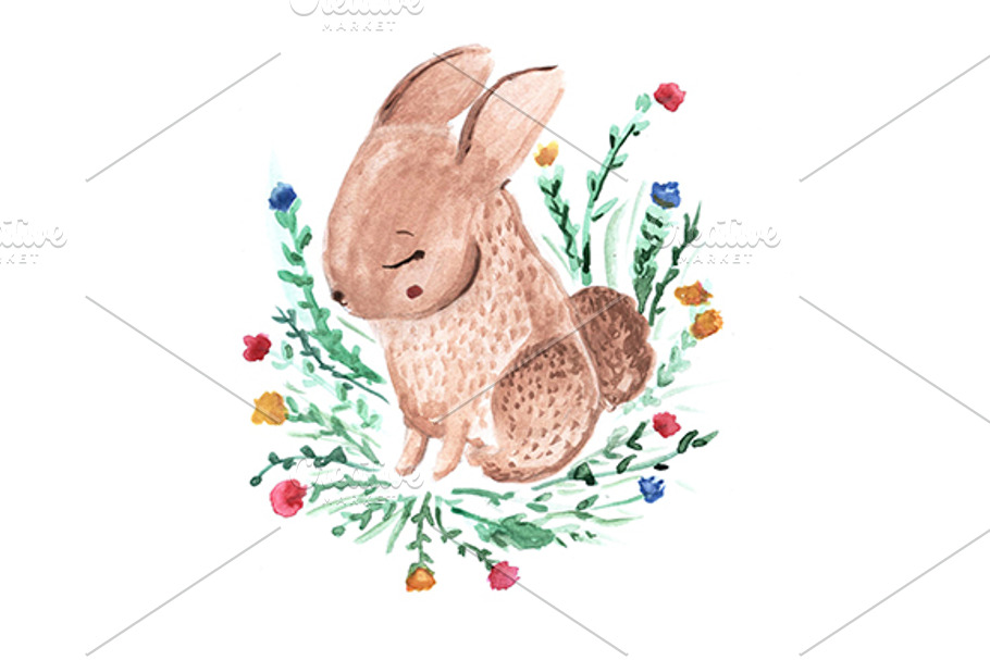 Tiny rabbit. Cute watercolor bunny in Illustrations - product preview 8