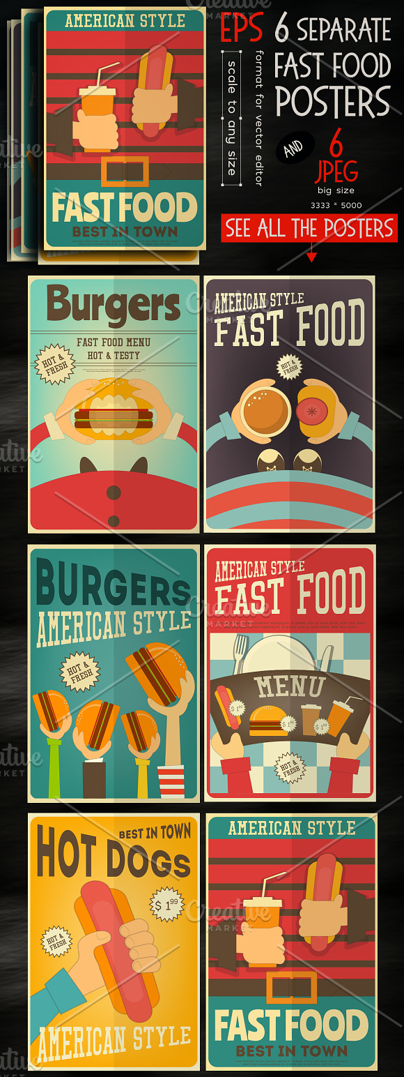 Fast Food Posters Set in Illustrations - product preview 1