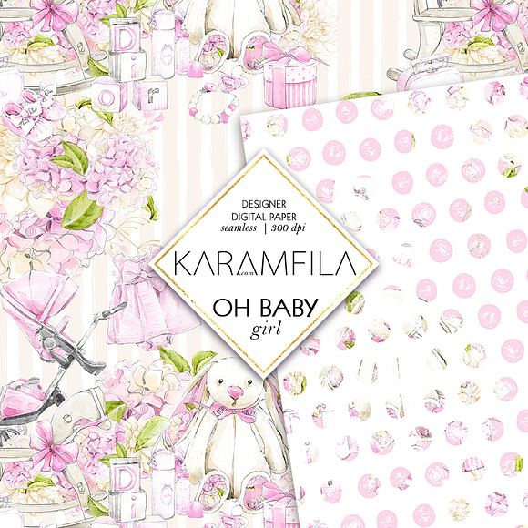 Baby Girl Digital Paper in Patterns - product preview 2