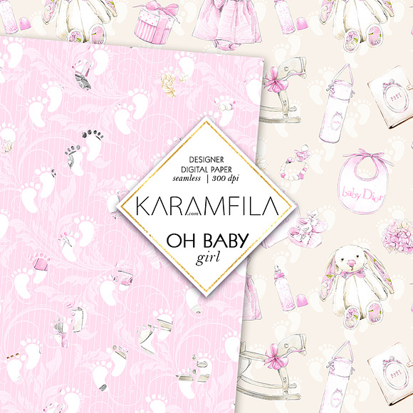 Baby Girl Digital Paper in Patterns - product preview 3