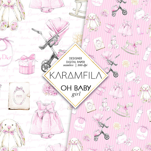 Baby Girl Digital Paper in Patterns - product preview 6