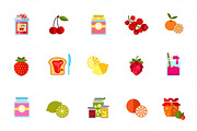 Berries and fruits icon set