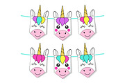 Cute childish bunting flags with magic rainbow hair unicorns