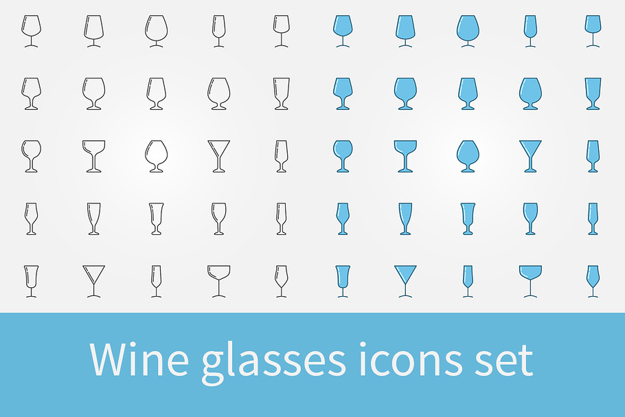 Wine glasses icons collection in Graphics - product preview 8
