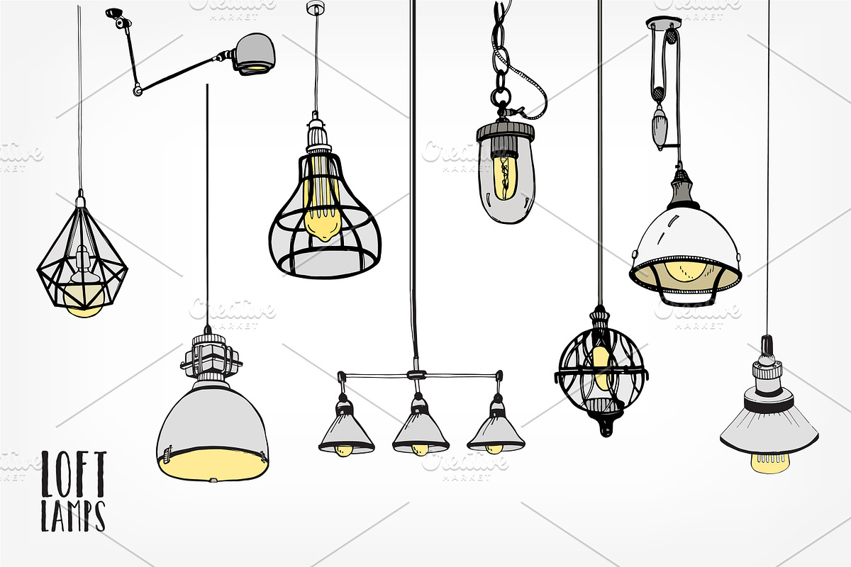 Set of modern isolated loft lamps​ in Illustrations - product preview 8