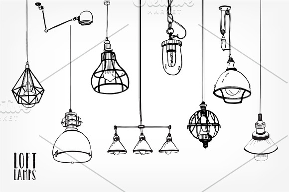 Set of modern isolated loft lamps​ in Illustrations - product preview 1