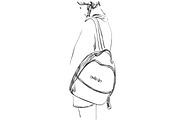 Sketch of schoolgirl with backpack from back
