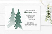 Watercolor Evergreen Trees Brush Set
