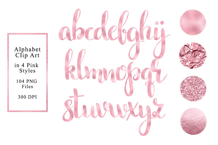 Alphabet in 4 Pink Styles