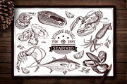 Seafood hand-drawn set