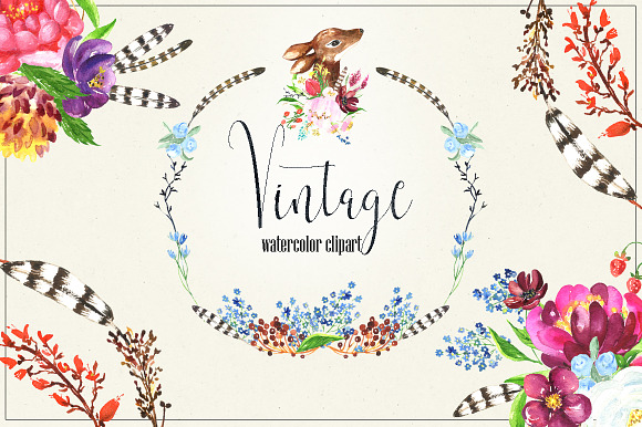 Vintage Watercolor clipart in Illustrations - product preview 1