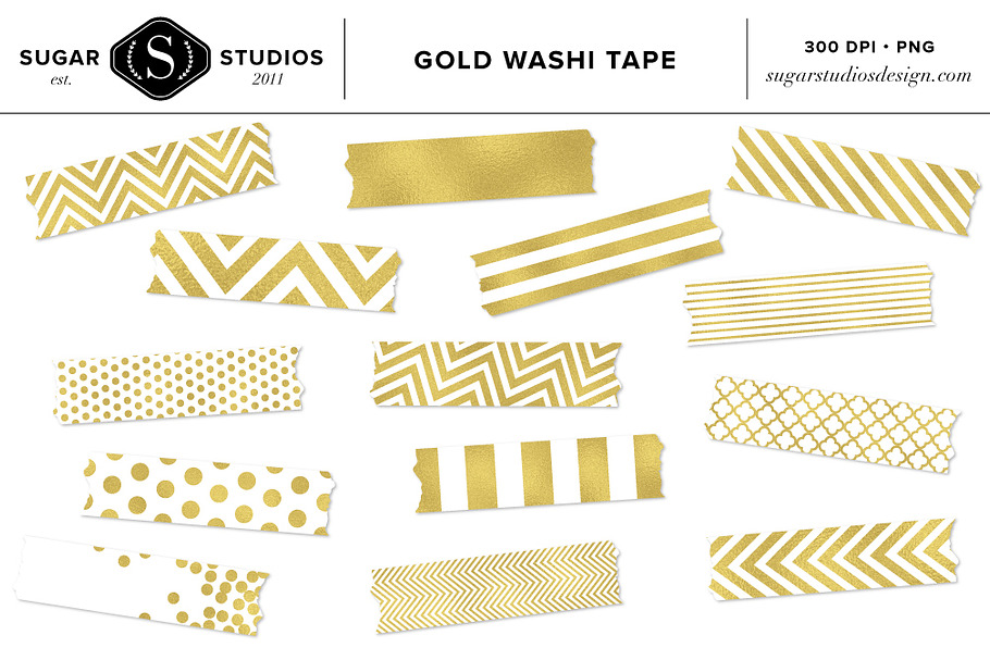 Gold Foil Washi Tape Clip Art Set