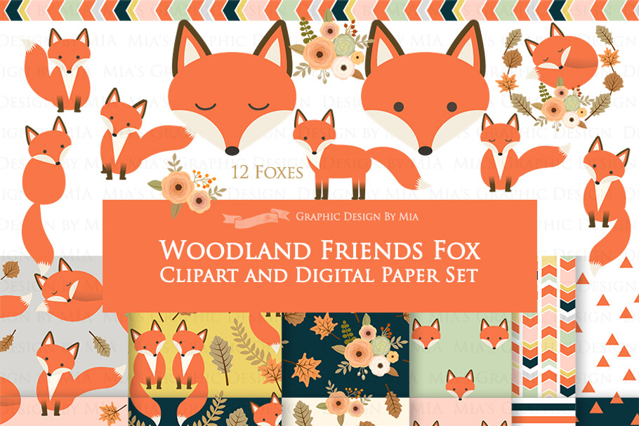 Red Fox Clipart+Pattern