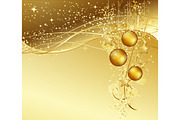 Christmas background with gold baubles