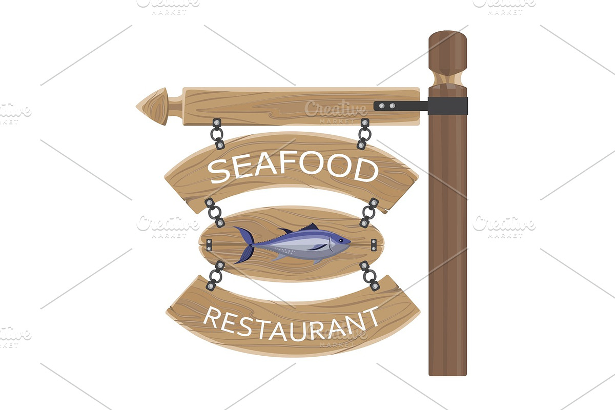 Restaurant Seafood Advertisement on Wooden Boards in Illustrations - product preview 8