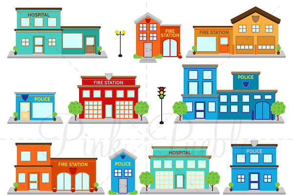 Fire Station & Police Clipart Vector