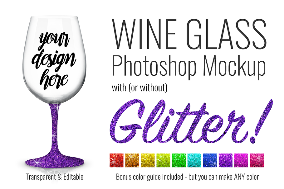 Wineglass Mockup PSD w/ Glitter in Product Mockups - product preview 8