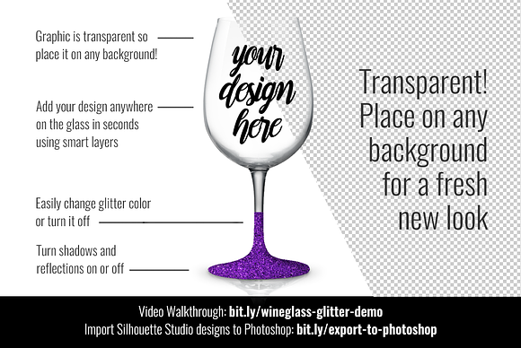 Wineglass Mockup PSD w/ Glitter in Product Mockups - product preview 1