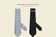 Striped Silk Tie with Metal Pin