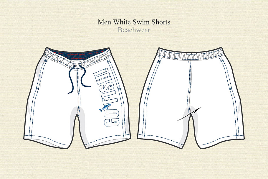 Men White Swim Shorts Beachwear in Illustrations - product preview 8