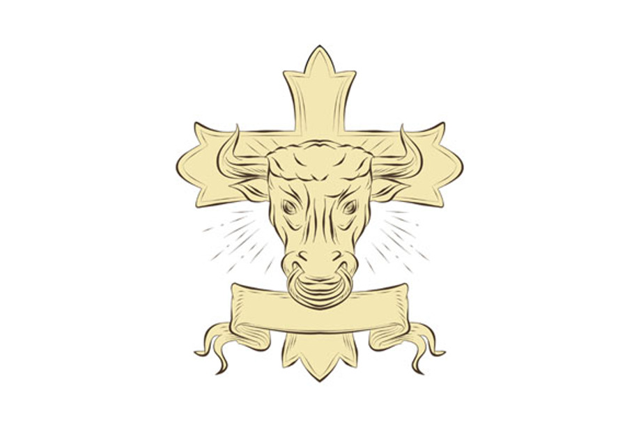 Taurus Bull Christian Cross Drawing