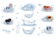 Water Splashes and Frozen Fruits and Berries Set