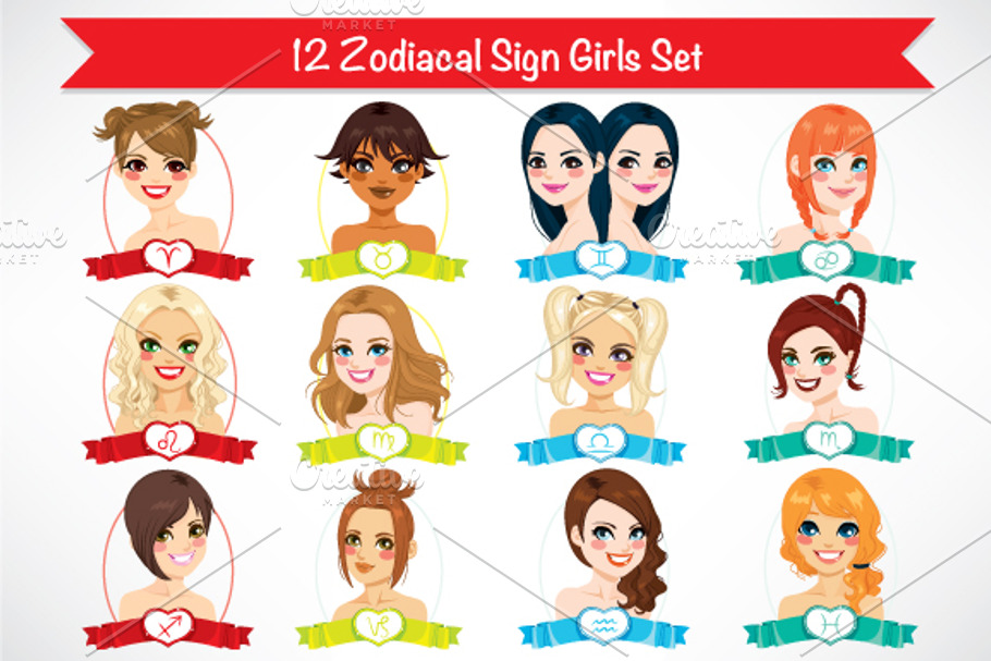 12 Zodiac Sign Girls in Illustrations - product preview 8