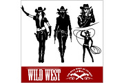 Silhouettes of Western Cowgirls. Vector Illustration