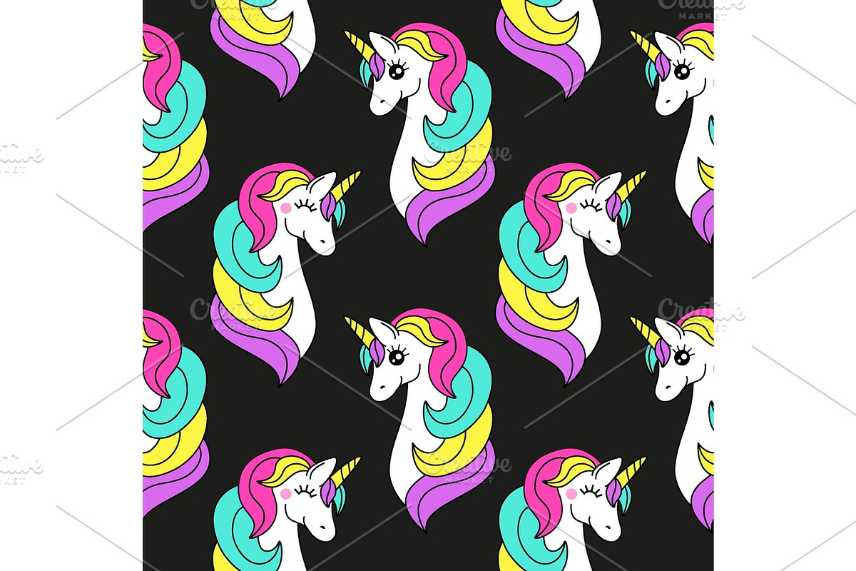 Cute childish seamless pattern with cartoon character of magic unicorn in Illustrations - product preview 8