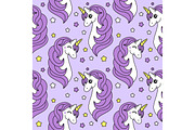 Cute childish seamless pattern with cartoon character of magic unicorn
