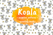 Koala. Patterns and greeting cards. 
