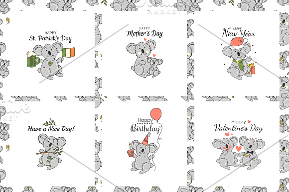 Koala. Patterns and greeting cards.  in Patterns - product preview 2