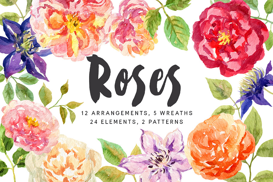 Roses. Watercolor collection in Illustrations - product preview 8