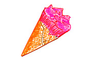 Pink ice-cream waffle sweet sketch