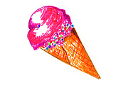 Pink ice-cream waffle sweet sketch