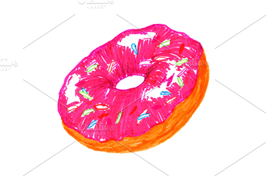 Sweet donut baked food sketch art in Illustrations - product preview 8