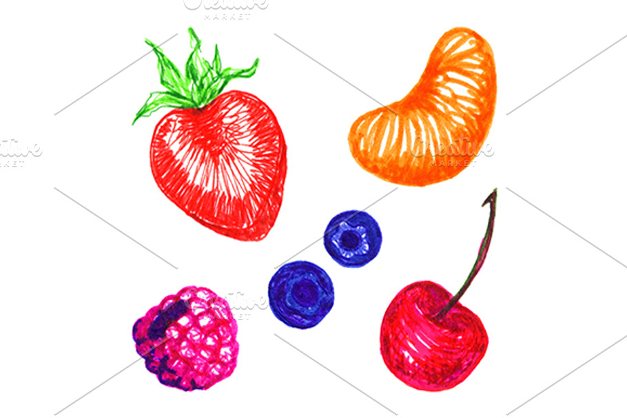 Sweet berry fruit set sketch art in Illustrations - product preview 8