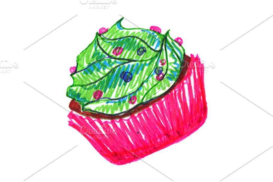Sweet cream cupcake sketch art in Illustrations - product preview 8