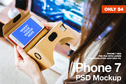 iPhone 7 PSD Mockups VR. Cardboard.