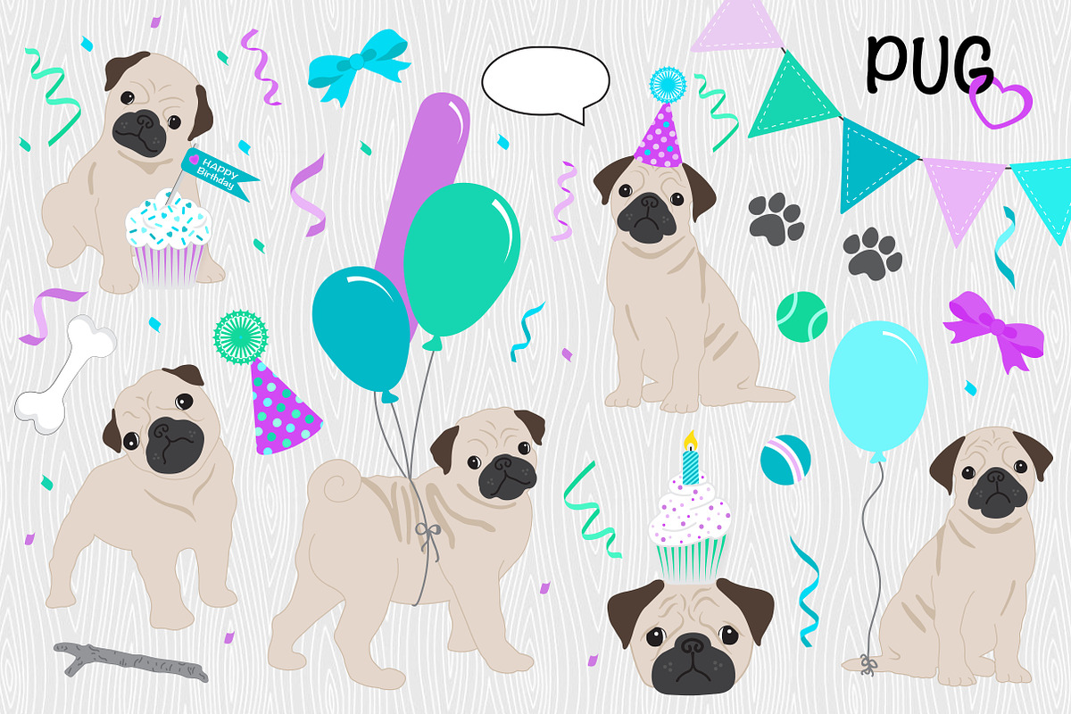 Puppy Love Birthday Pack - PUG in Illustrations - product preview 8